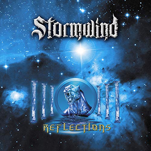 Album cover with lion statue between columns, against a starry night sky background.