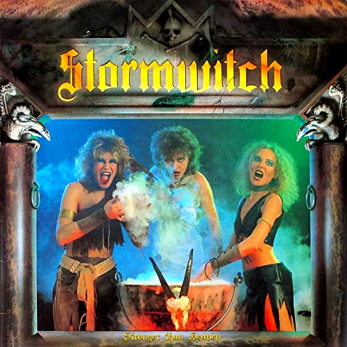 Stormwitch album cover: three figures around a cauldron with a skull.