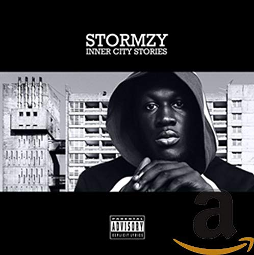 Stormzy album cover with cityscape background and parental advisory label.