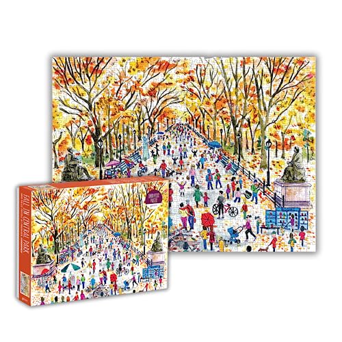 Autumn in Central Park jigsaw puzzle with figures and golden trees.