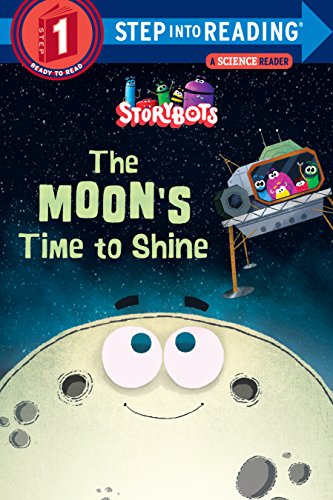 Book cover featuring a smiling moon and robots in a spaceship.
