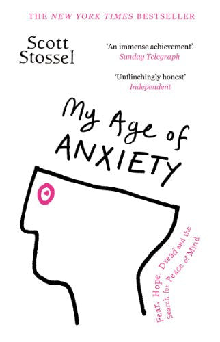 Book cover: "My Age of Anxiety" with a sketched head in profile.