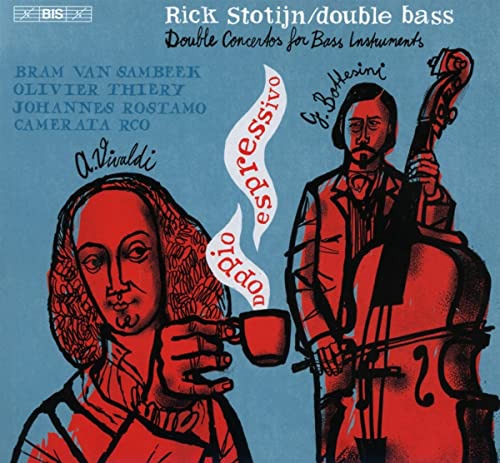 CD cover with illustrated portraits of composers and bass instruments.