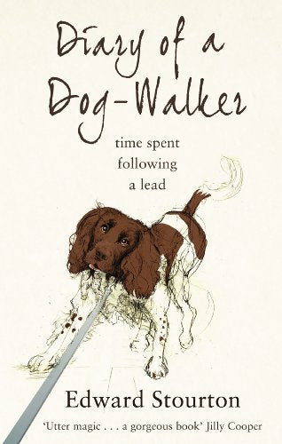 Book cover with a sketch of a brown and white dog on a lead.