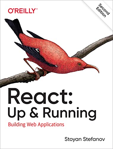 Book cover with a red bird and title "React: Up & Running".
