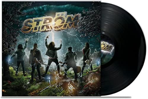 Vinyl record with cover art depicting a band amidst lightning and trees.