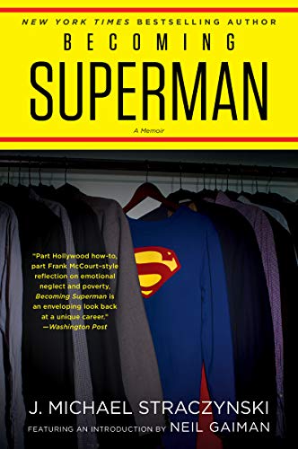 Book cover: "Becoming Superman" memoir with a Superman costume visible.