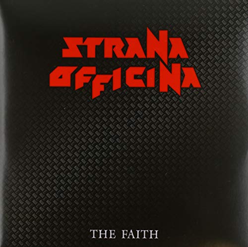 Black vinyl record cover with red and white text on a diamond-patterned background.
