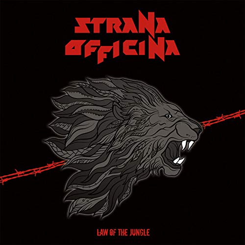 Vinyl album cover: lion’s head illustration with barbed wire, red text.