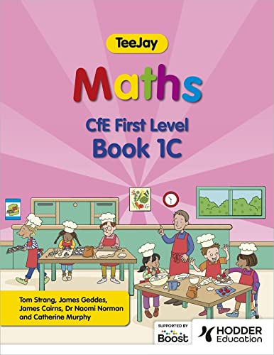 “TeeJay Maths” textbook cover with cartoon children baking in a kitchen.