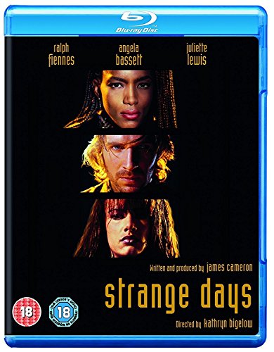 "Blu-ray case with 'Strange Days' cover, featuring three close-up faces against a black background."
