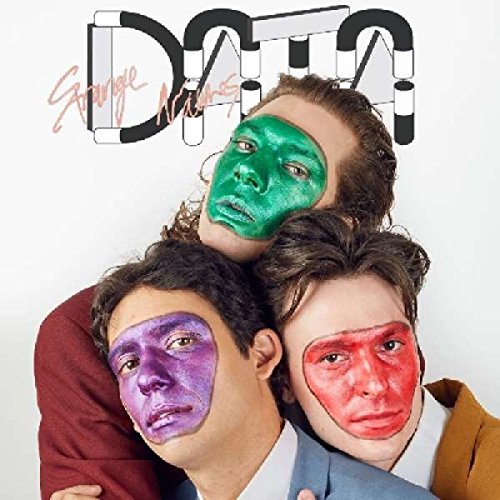 "Three men with painted faces in different colors, stacked together, on a vinyl album cover."