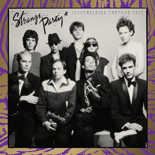 Black and white album cover featuring a group of nine people.