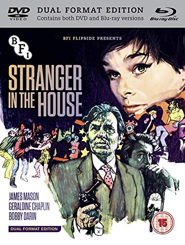 Stranger In The House" Blu-ray cover with illustrated figures and actors.