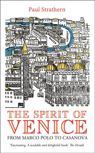 Book cover illustration of Venice cityscape in black and white line art.