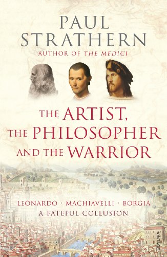 Book cover with portraits of three men over a city landscape.