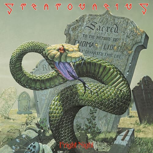 Stratovarius "Fright Night" vinyl cover: snake coiled around a tombstone.