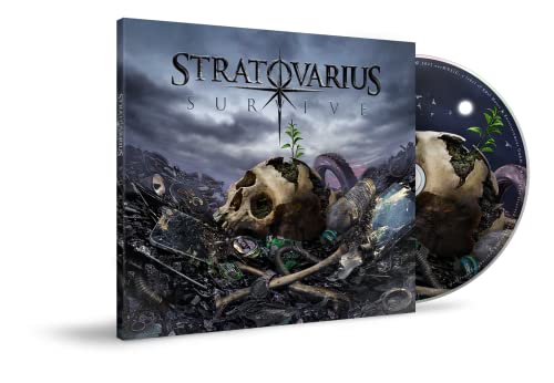 CD case and disc featuring a skull amidst debris under a cloudy sky.