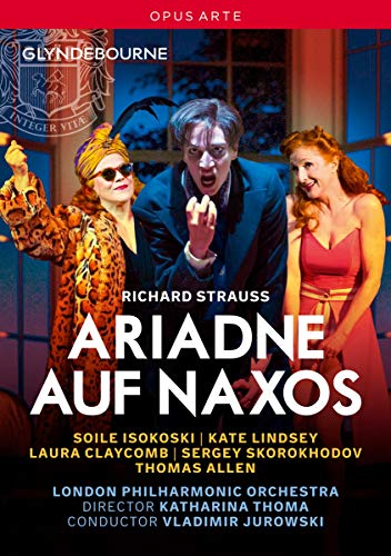 DVD cover for Strauss' "Ariadne auf Naxos" opera featuring three performers.