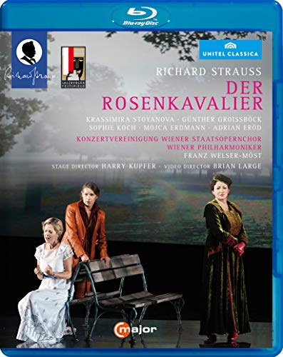 Blu-ray cover for Strauss's Der Rosenkavalier featuring three opera performers on a stage set.