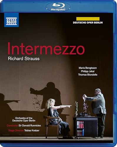 Blu-ray cover for Strauss’ *Intermezzo* opera, featuring performers on stage.