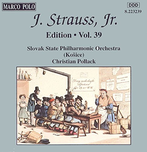 CD cover for J. Strauss, Jr. Edition Vol. 39, featuring a vintage illustration.