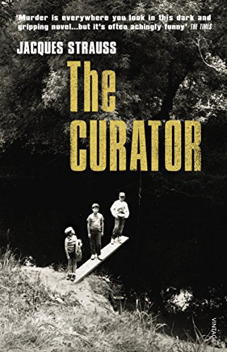 Book cover: "The Curator" with three children on a diving board.