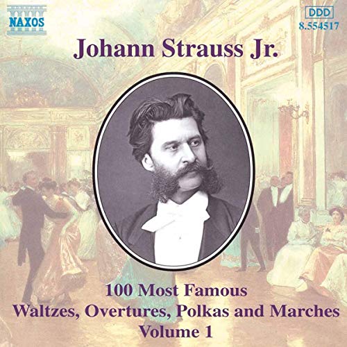 CD cover featuring a portrait of Johann Strauss Jr. and ballroom scene.