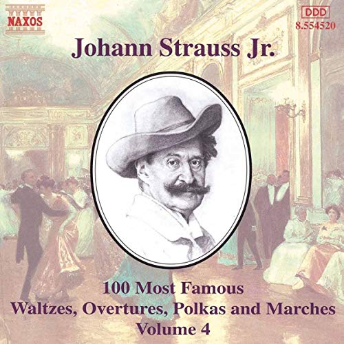 CD cover featuring a portrait of Johann Strauss Jr. against a ballroom background.