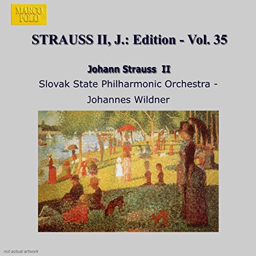 CD cover for Johann Strauss II music, featuring a painting of figures by a lake.