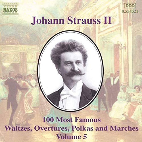 CD cover featuring a portrait of Johann Strauss II and ballroom dancers.