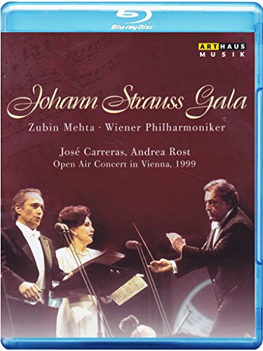 Blu-ray cover for "Johann Strauss Gala" featuring musicians and conductors.
