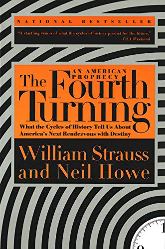 Book cover: "The Fourth Turning" by Strauss and Howe, with spiral design.