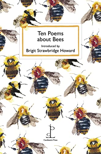 Book cover titled Ten Poems about Bees with a pattern of illustrated bumblebees.