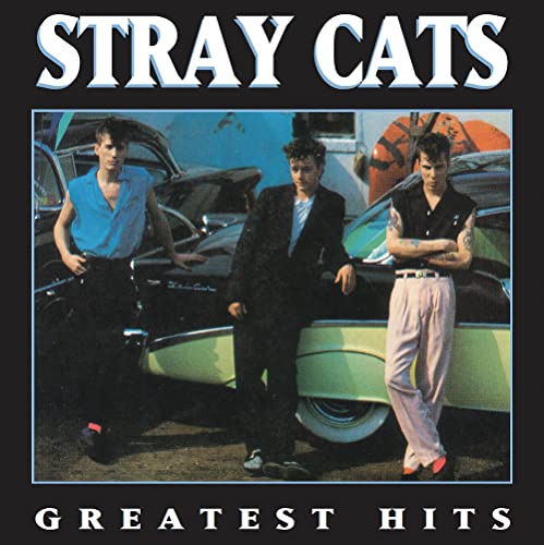 Stray Cats album cover featuring three young men with classic cars.
