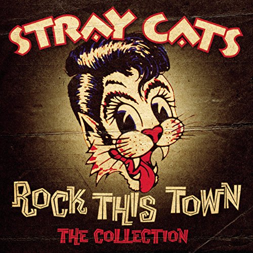 Stray Cats “Rock This Town” CD cover with cartoon cat illustration.