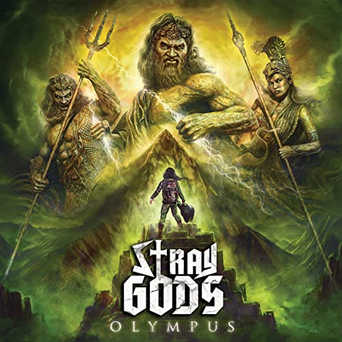 Stray Gods: Olympus" CD cover featuring gods and a lone figure.
