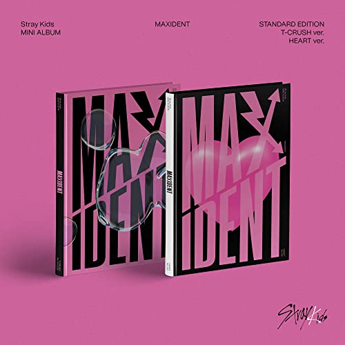 Stray Kids “Maxident” album cover, pink background, open packaging.