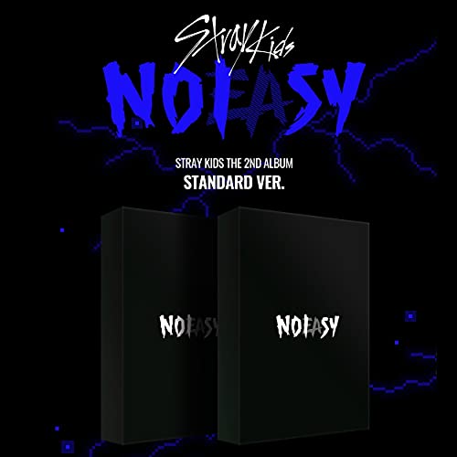 Stray Kids "Noeasy" album cover: two black boxes with blue lightning.