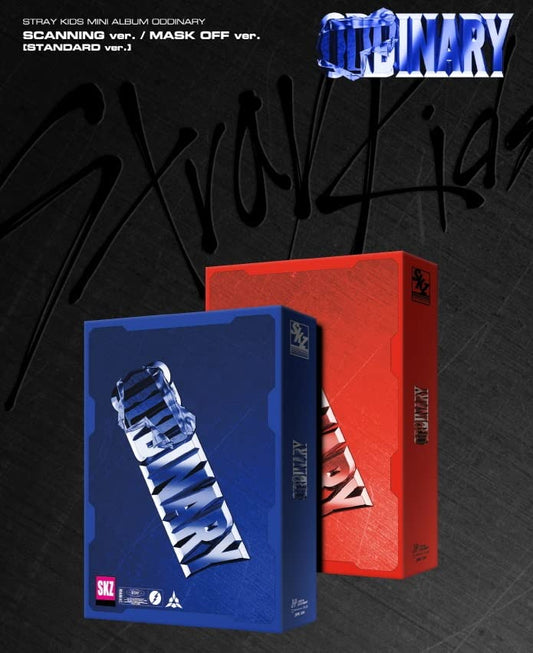 Stray Kids "Oddinary" album in blue and red packaging.