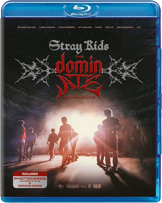 Stray Kids Blu-ray cover featuring group silhouette and red, spiky title design.