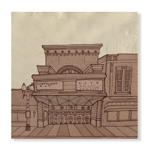 Sketch of a theater facade with "Straylight Run" marquee text.