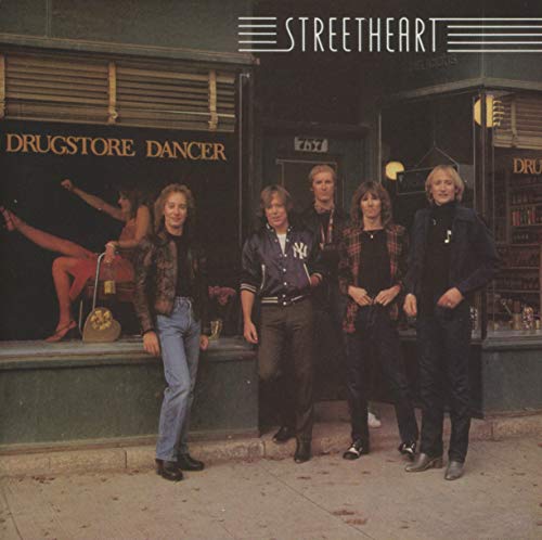 Streetheart album cover: five people posing in front of a drugstore.