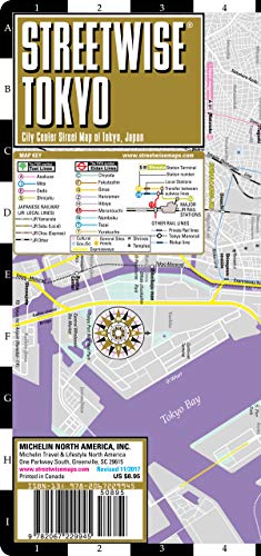 Laminated Streetwise Tokyo map with street details and a compass rose.
