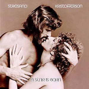 Barbra Streisand and Kris Kristofferson embrace on the "A Star Is Born" CD cover.