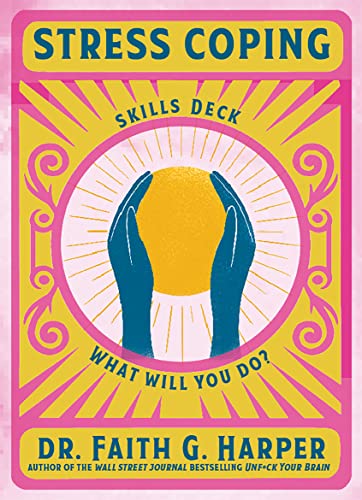 Product box for Stress Coping Skills Deck featuring hands holding a yellow sun icon.