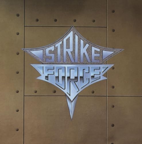 CD cover with metallic starburst logo reading “Strike Force” in silver.