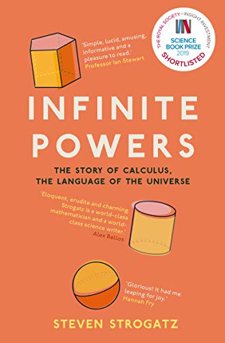Book cover: "Infinite Powers" by Steven Strogatz, with geometric shapes.