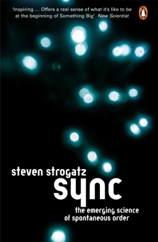 Book cover: "Sync" by Steven Strogatz, with glowing blue orb patterns.