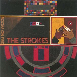 The Strokes “Room On Fire” CD cover with abstract, colorful geometric design.